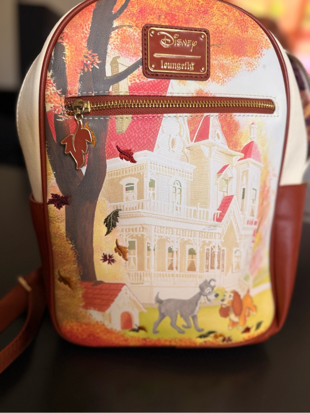 Loungefly Autumn Lady and the Tramp Mini Backpack - Orange, Brown, Cream